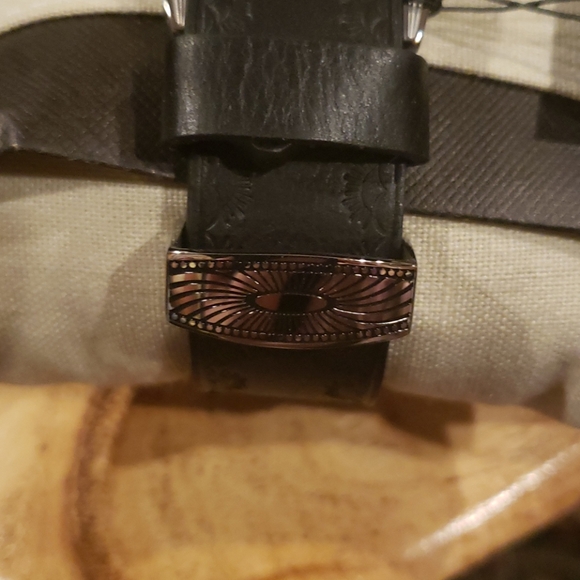 Frye Round Double-Layered Textured Dial Watch Leather